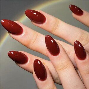 GLAMERMAID Cherry Red Press on Nails Medium Almond, Handmade Jelly Soft Gel
